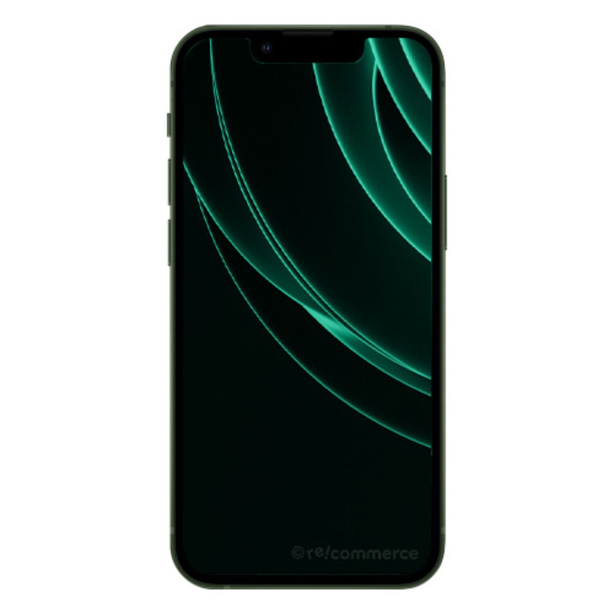 Dunkelgrünes Smartphone mit abstraktem türkisfarbenem Hintergrund.