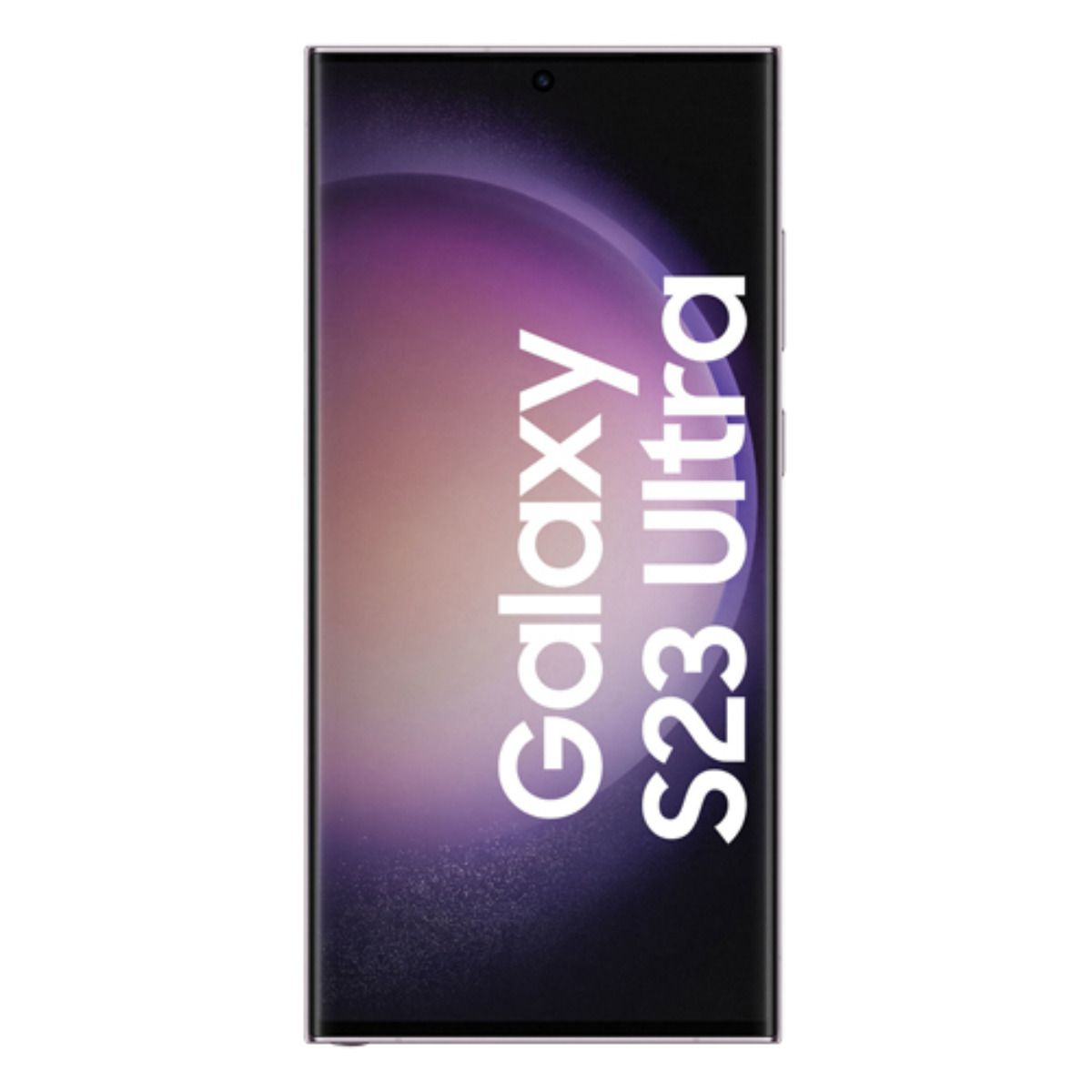 Ein Smartphone mit einem lila-violetten Hintergrund und dem Text "Galaxy S23 Ultra".