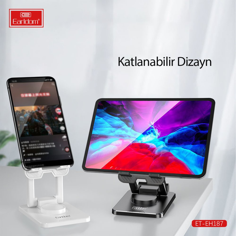 Akıllı telefonlar ve tabletlerle beyaz ve gümüş renkli telefon tutucu.