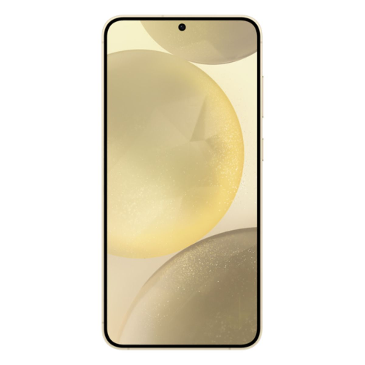 Goldener Smartphone-Bildschirm mit abstrakten, blasenartigen Formen in Gelb und Beige.