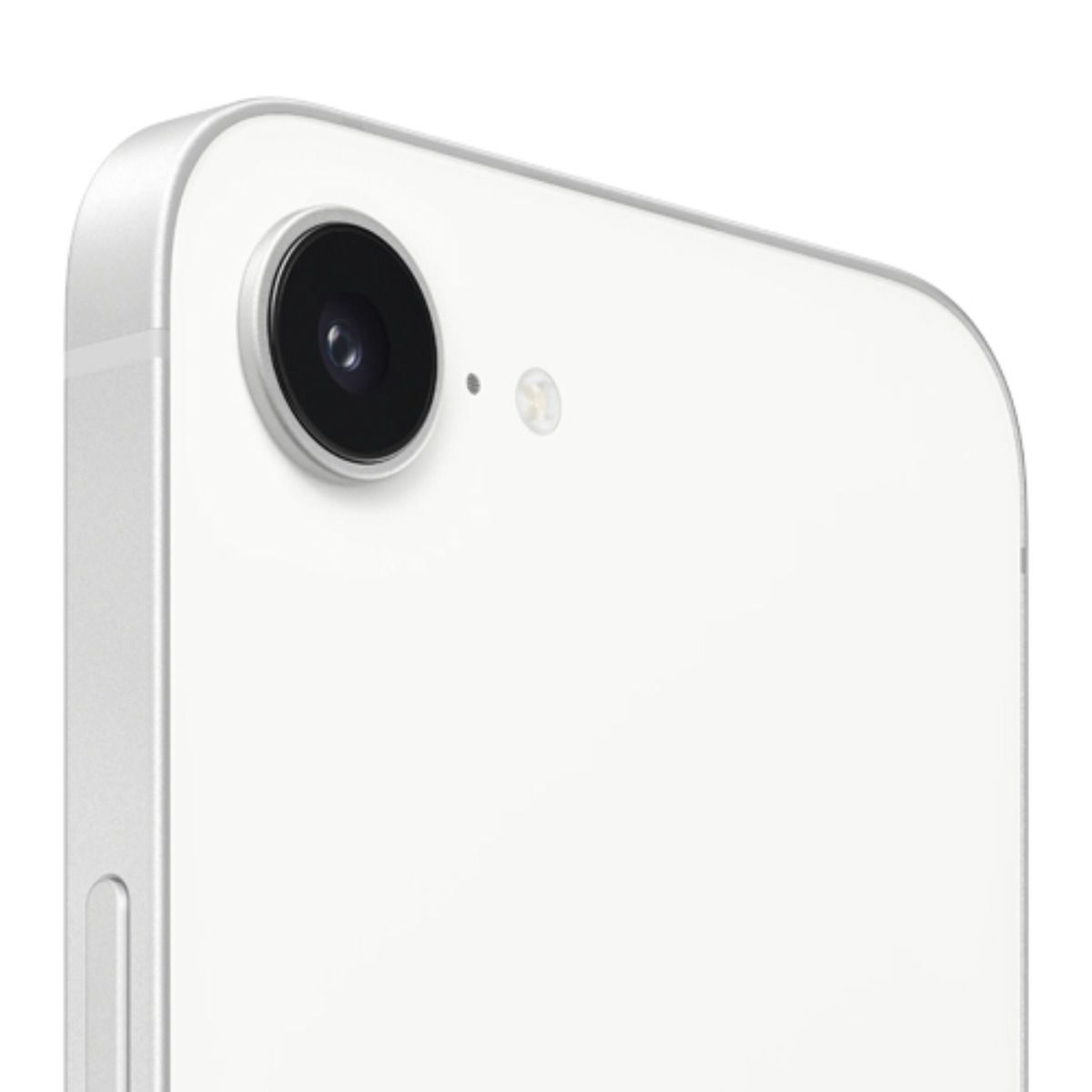 Vista posteriore di uno smartphone bianco con modulo fotocamera e flash.