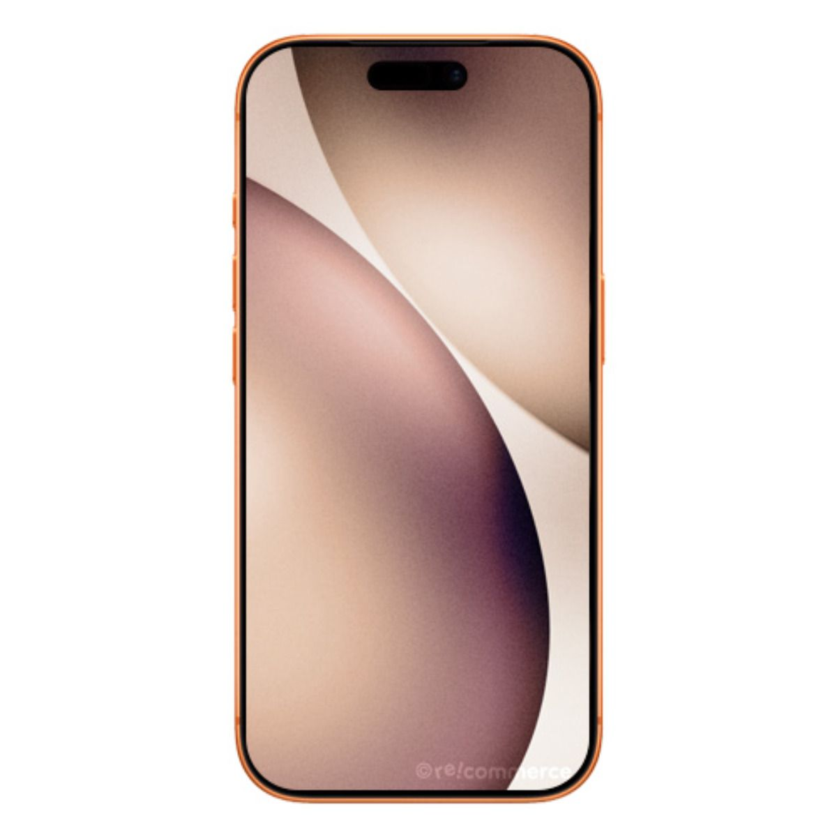 Smartphone arancione con sfondo astratto. Tacca nera in alto.