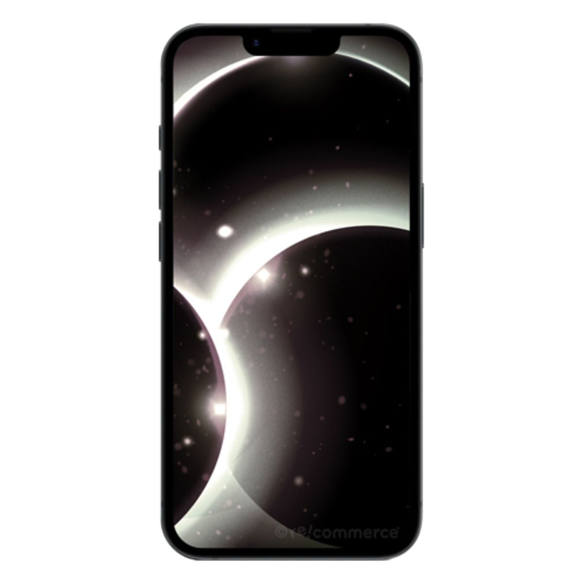 Smartphone che mostra un'immagine astratta di due cerchi sovrapposti con effetti luminosi.