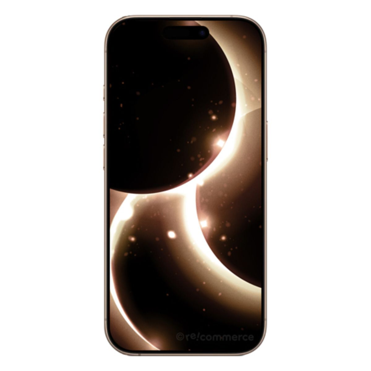 Ein Smartphone zeigt einen dunklen Hintergrund mit leuchtenden Kreisen und Sternen.