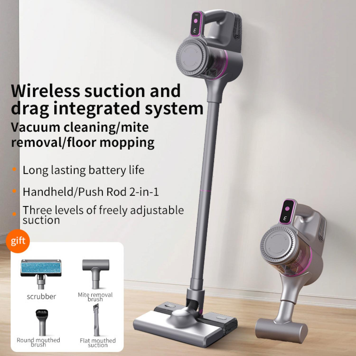 Kabelloser Staubsauger mit integriertem System, Zubehör.