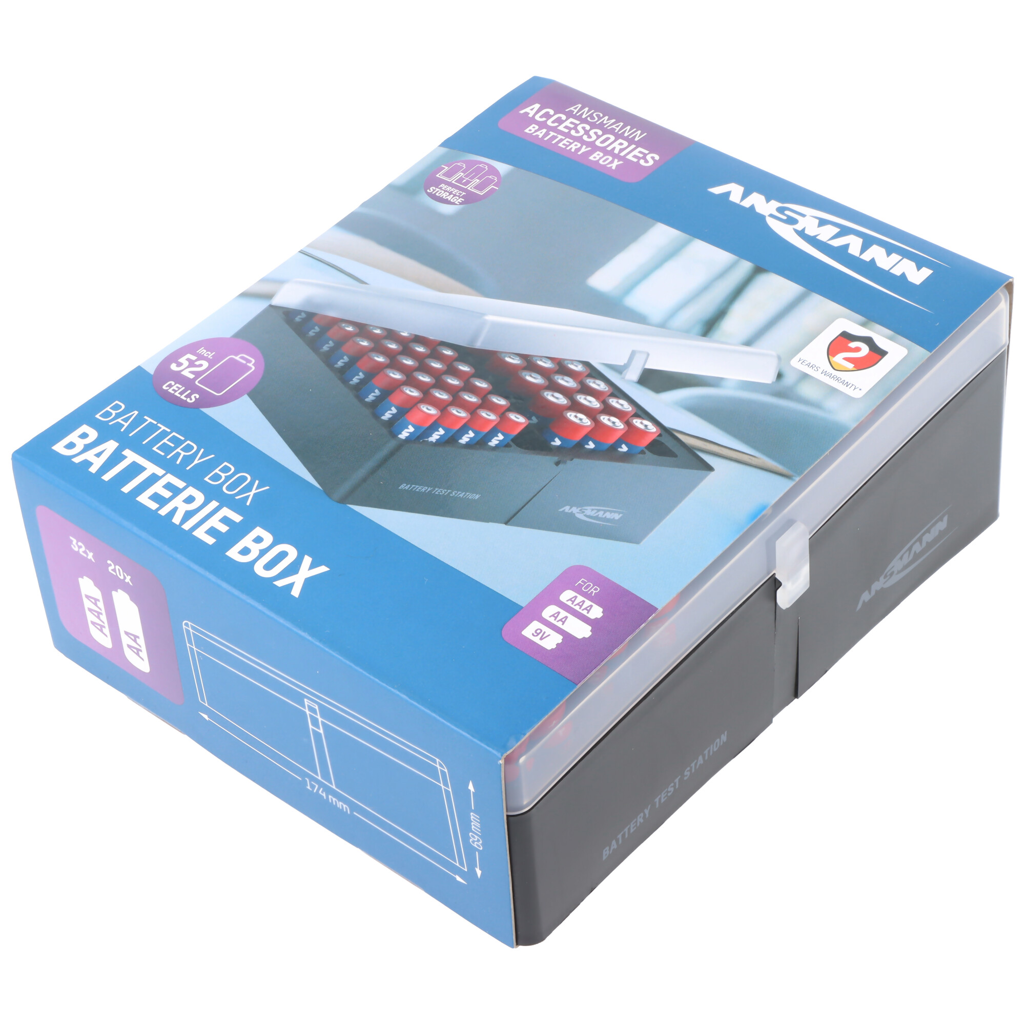 Ansmann Batteriekasten mit 52 Zellen für AAA, AA und 9V Batterien.