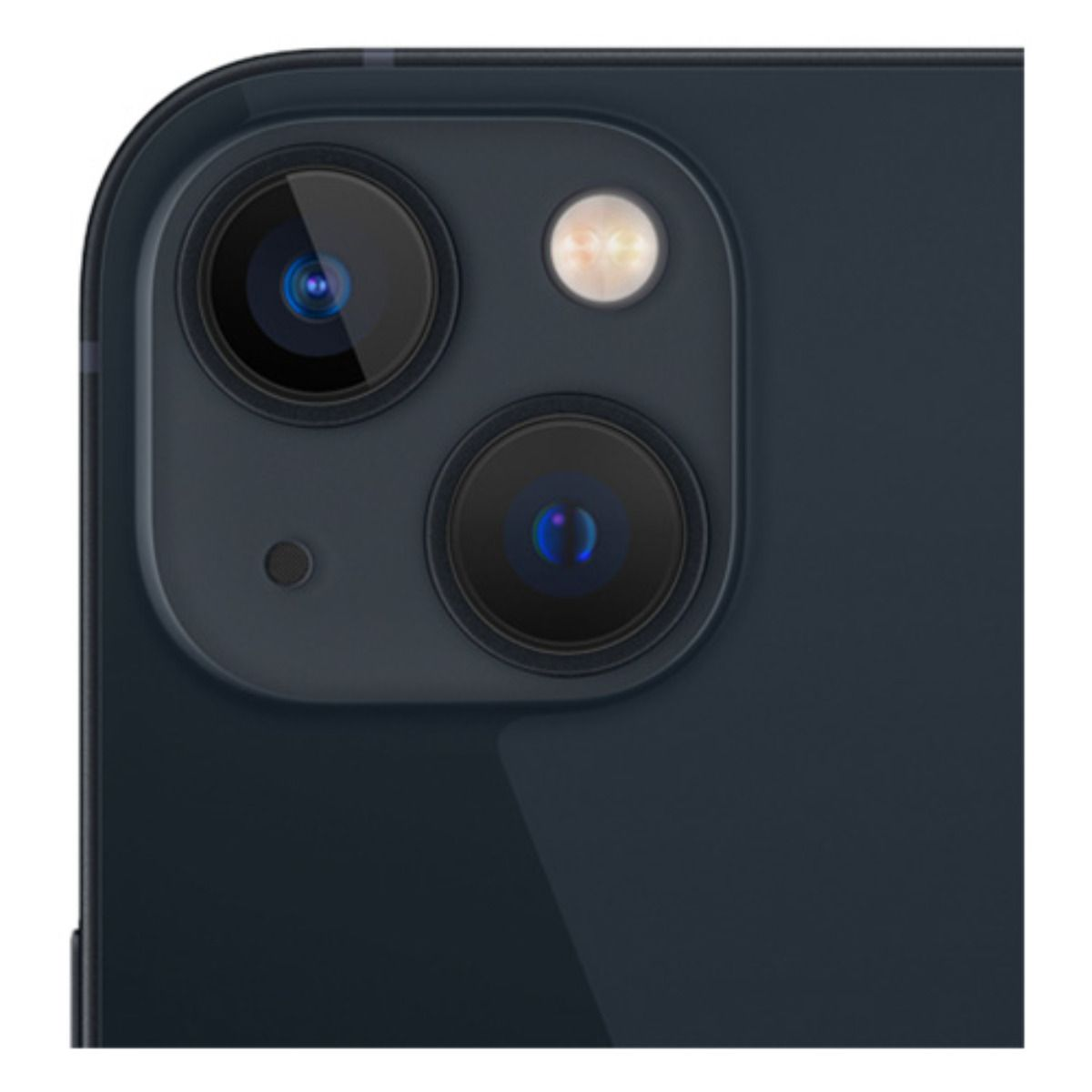 Nahaufnahme der dunklen Rückseite eines Smartphones mit zwei Kameras und Blitz.