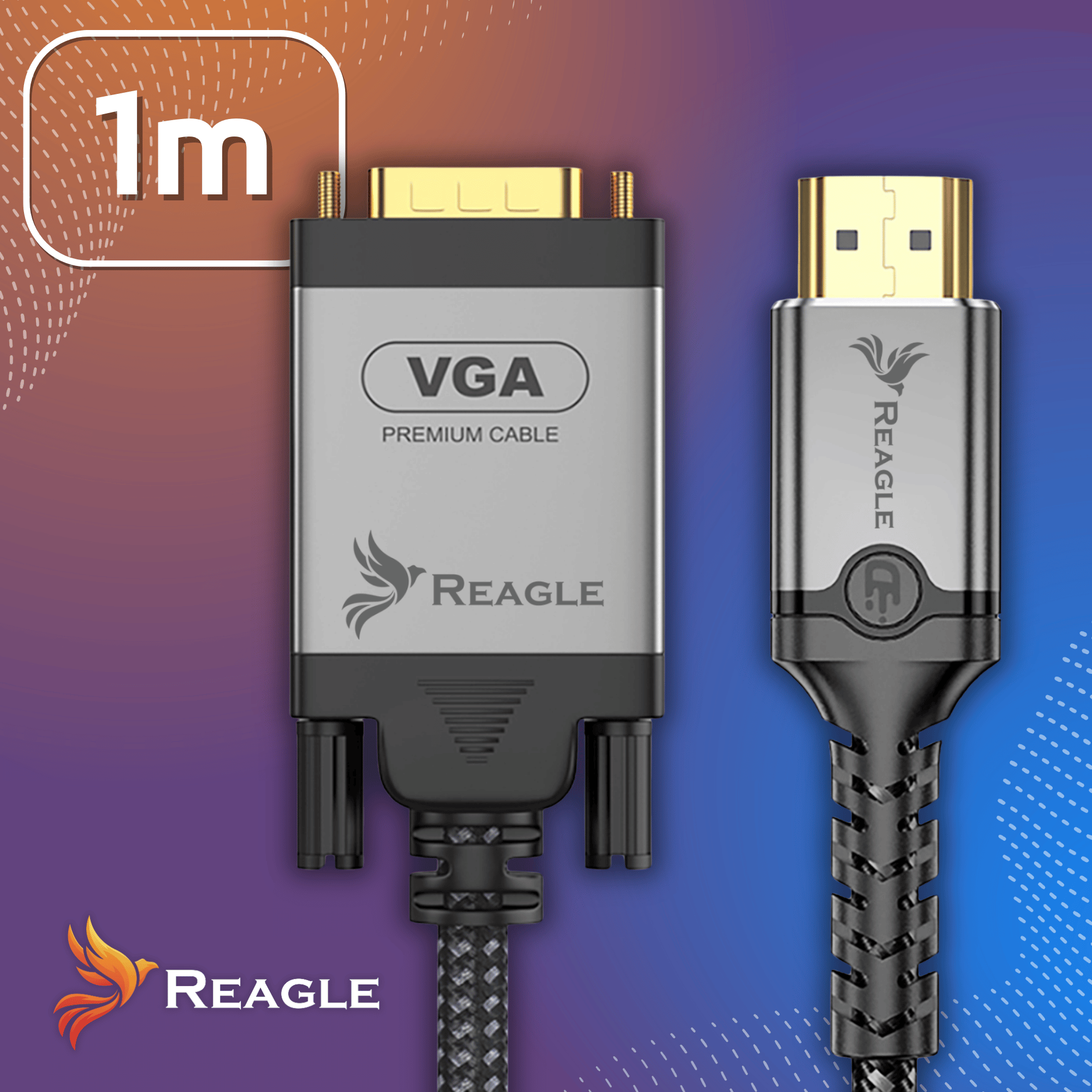 Kabel VGA i HDMI Reagle 1m na tle gradientu.