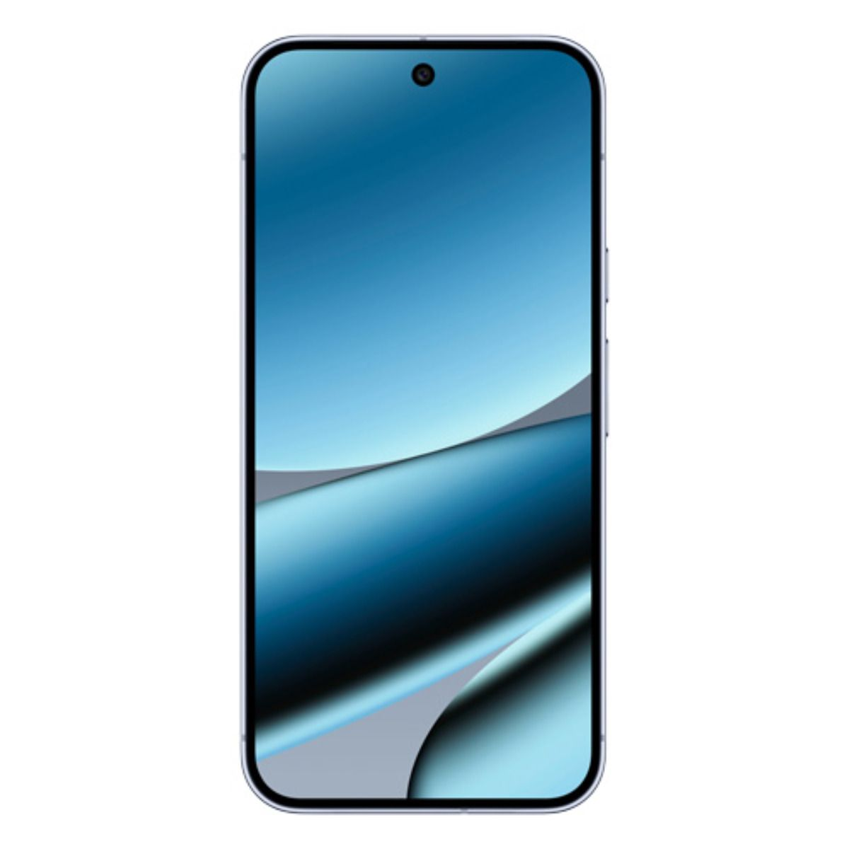 Uno smartphone elegante che mostra uno sfondo astratto blu con un singolo ritaglio per la fotocamera frontale.