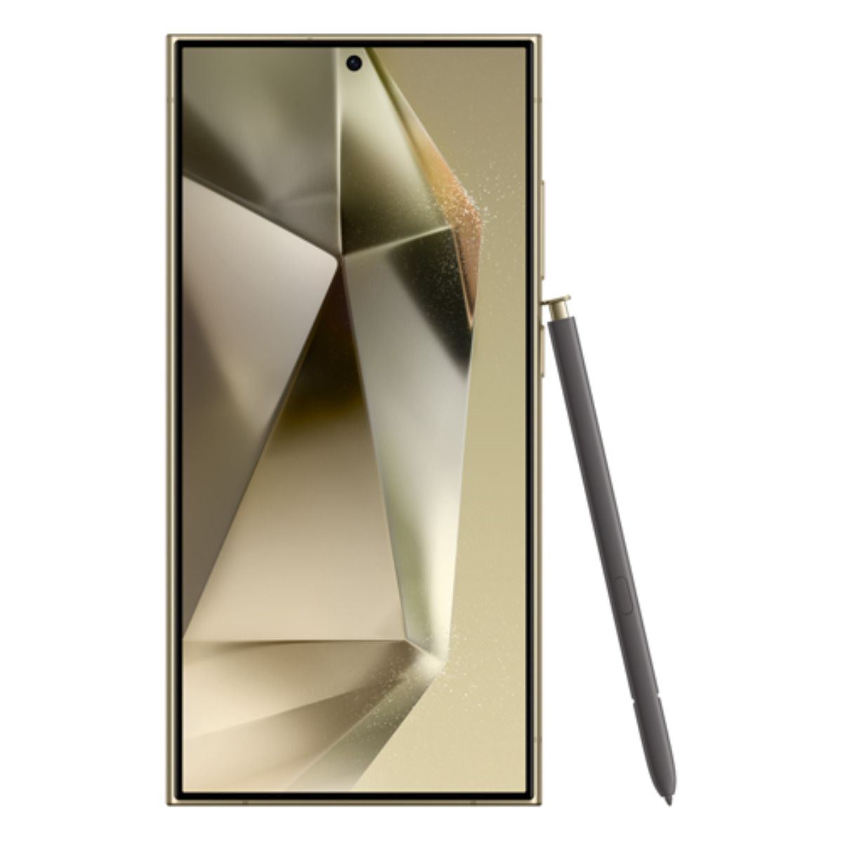 Goldfarbenes Smartphone mit einem grauen Stift daneben.