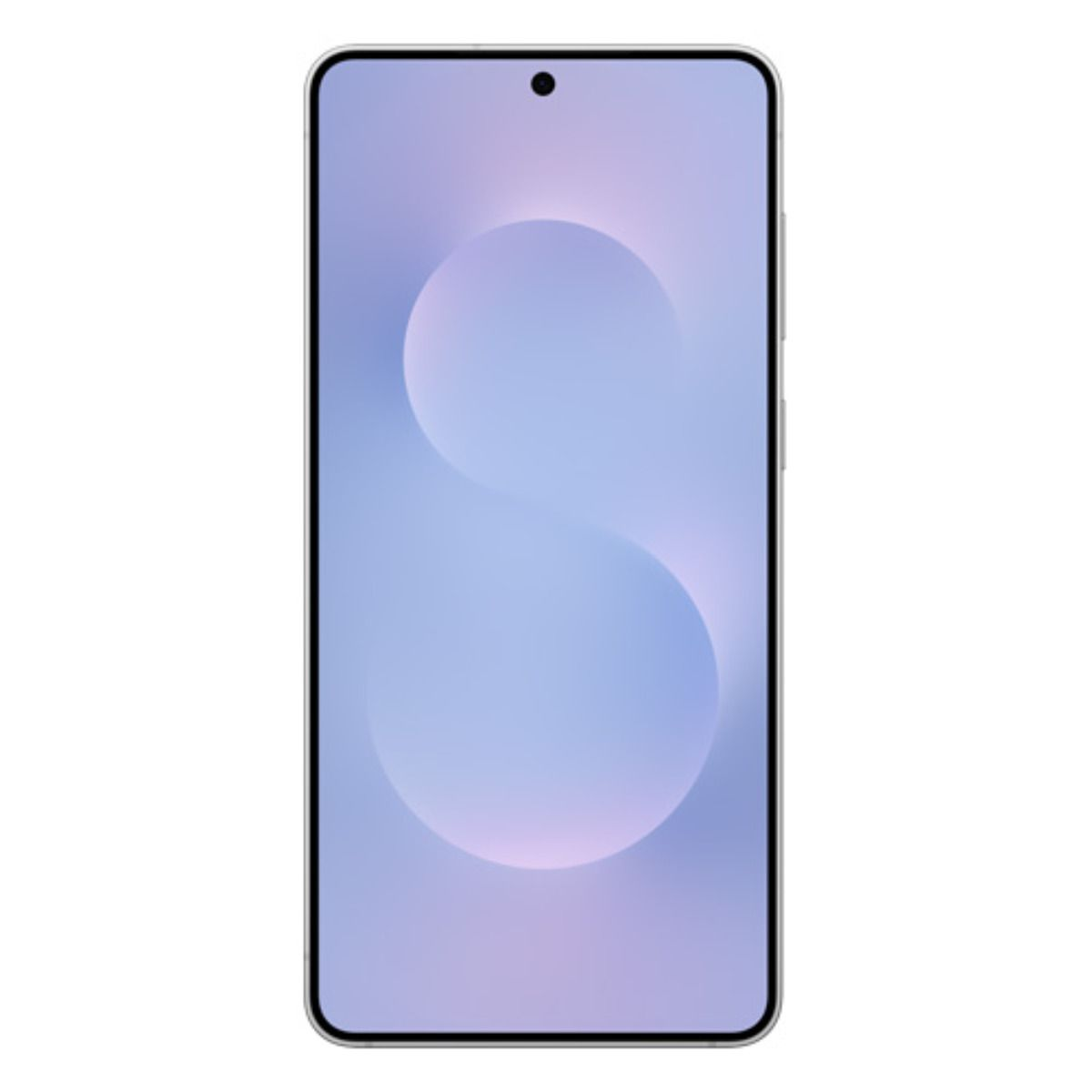 Uno smartphone argentato con uno sfondo sfumato blu e viola.