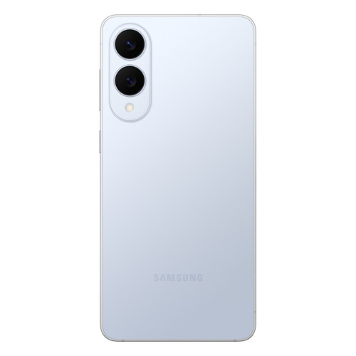 Uno smartphone Samsung azzurro con due fotocamere sul retro.