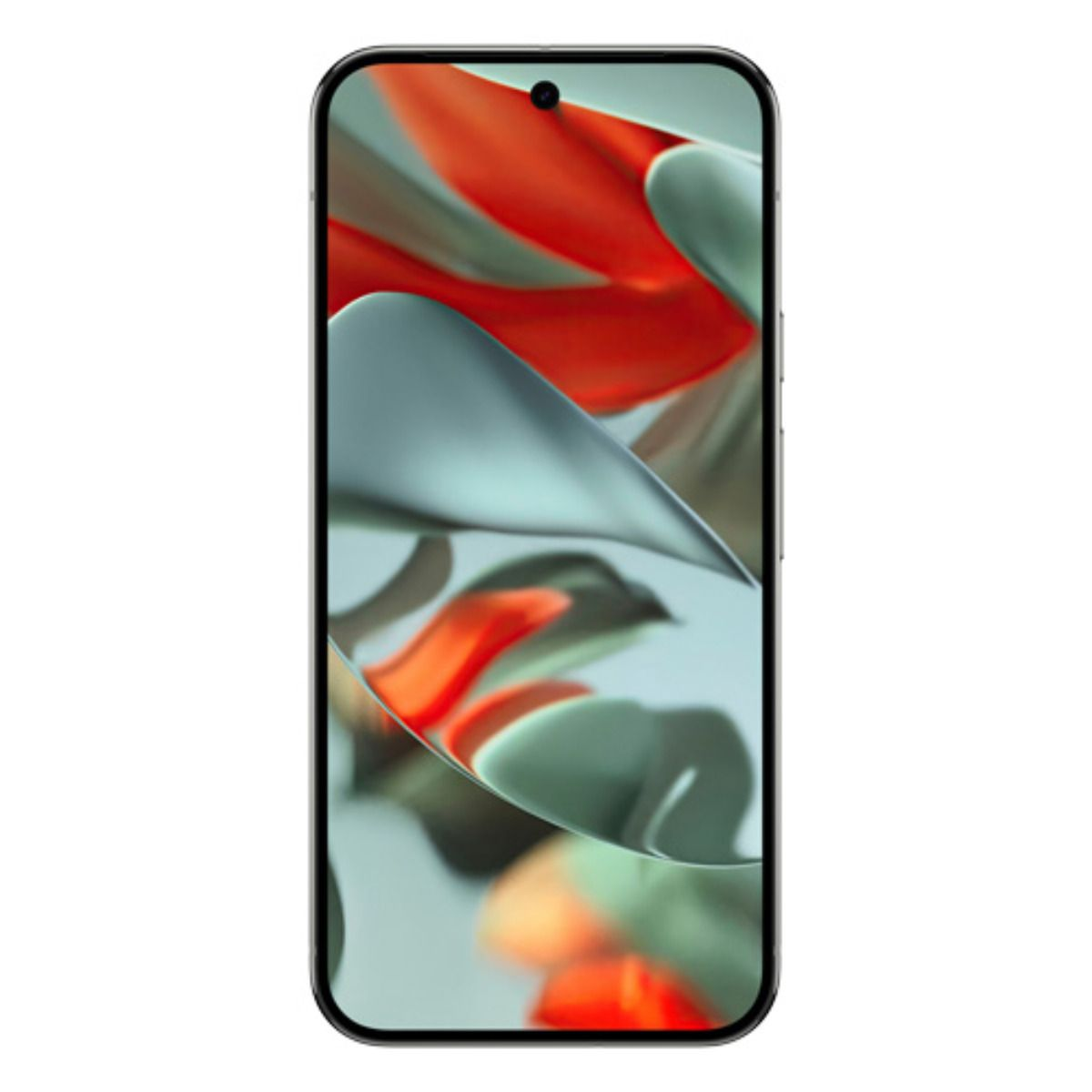 Ein Smartphone mit einem abstrakten Hintergrund aus orangefarbenen und graugrünen Formen.