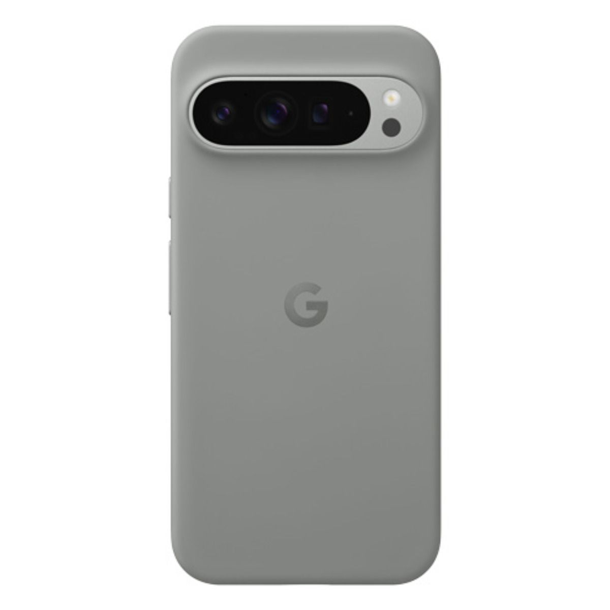 Graue Handyhülle mit Google-Logo und Kamera-Ausschnitt auf der Rückseite.