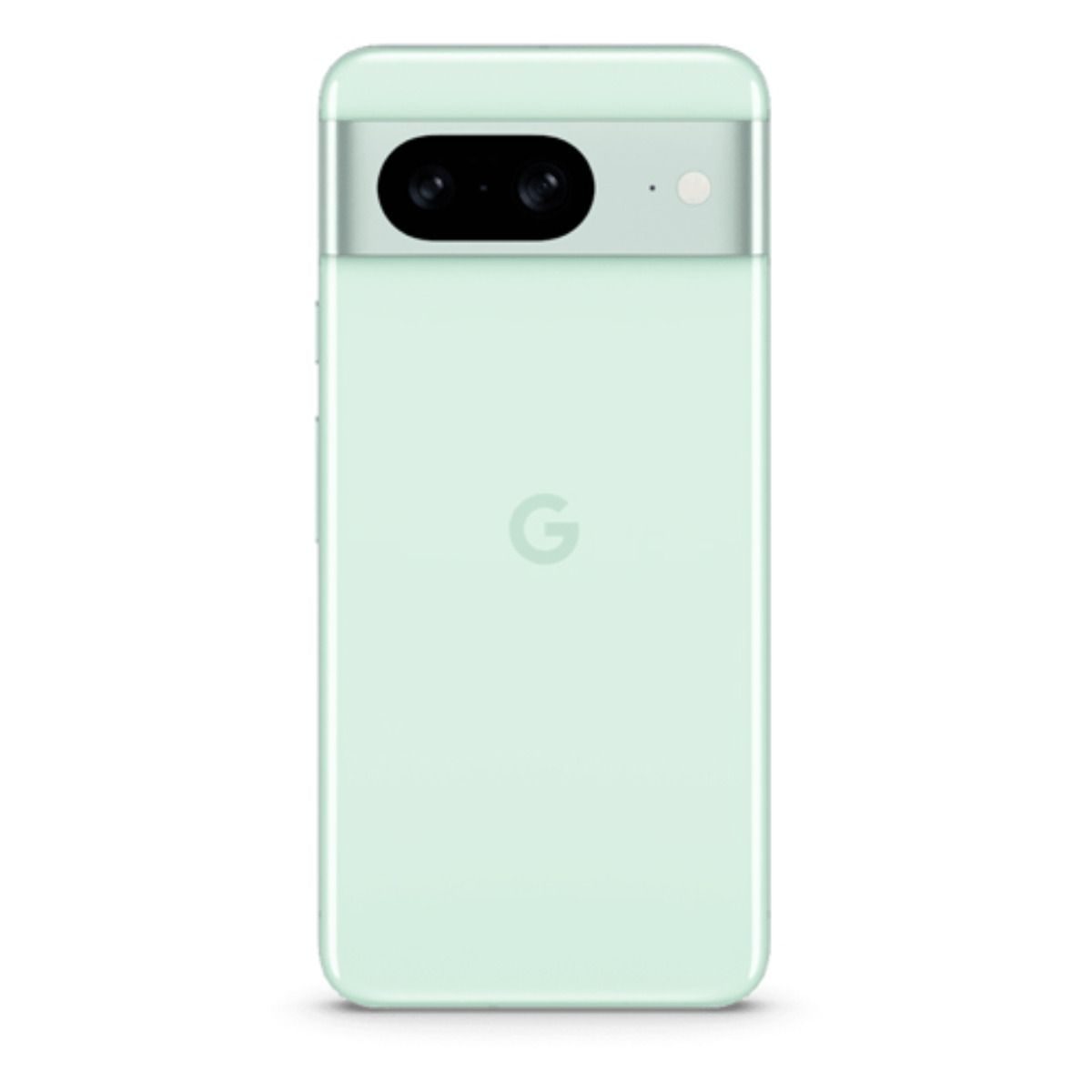 Rückseite eines hellgrünen Google Pixel 7 mit Kamerasystem und Google-Logo.