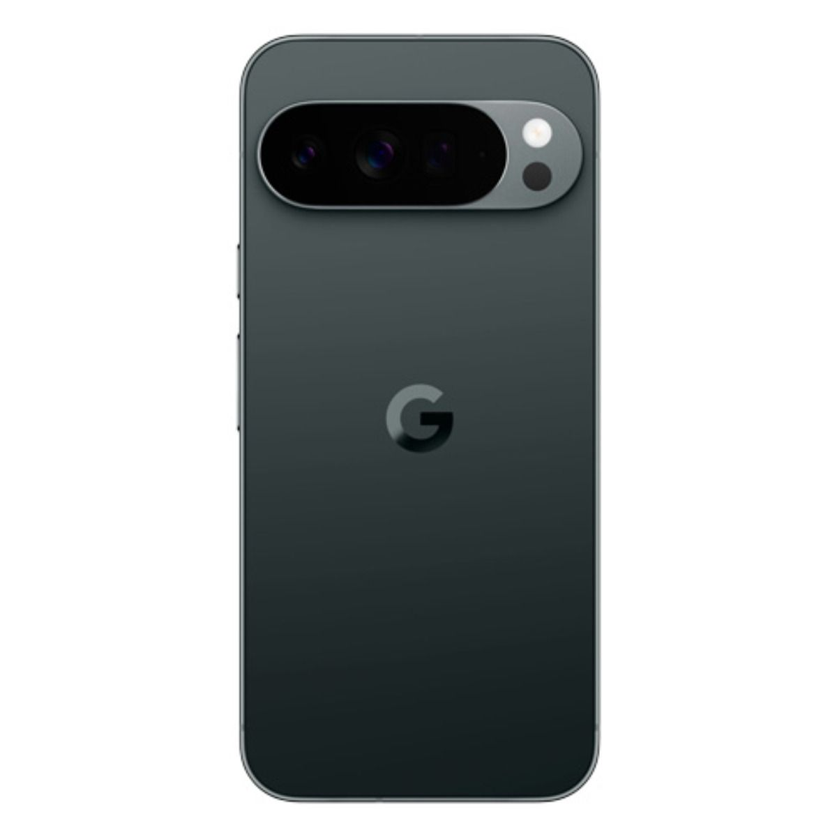 Dunkelgraues Smartphone mit Google-Logo und horizontaler Kameraleiste.