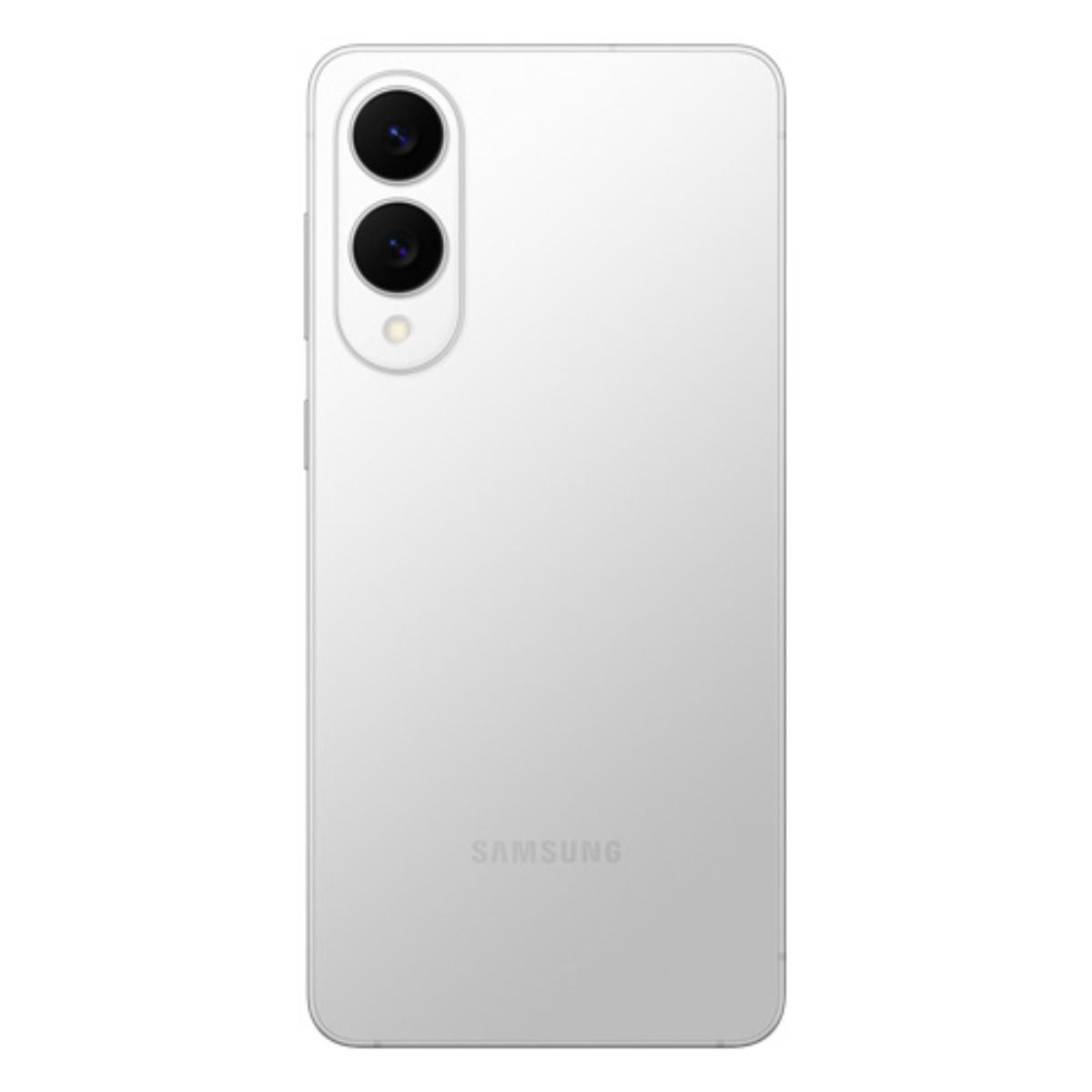Uno smartphone Samsung bianco con tre fotocamere posteriori e flash.