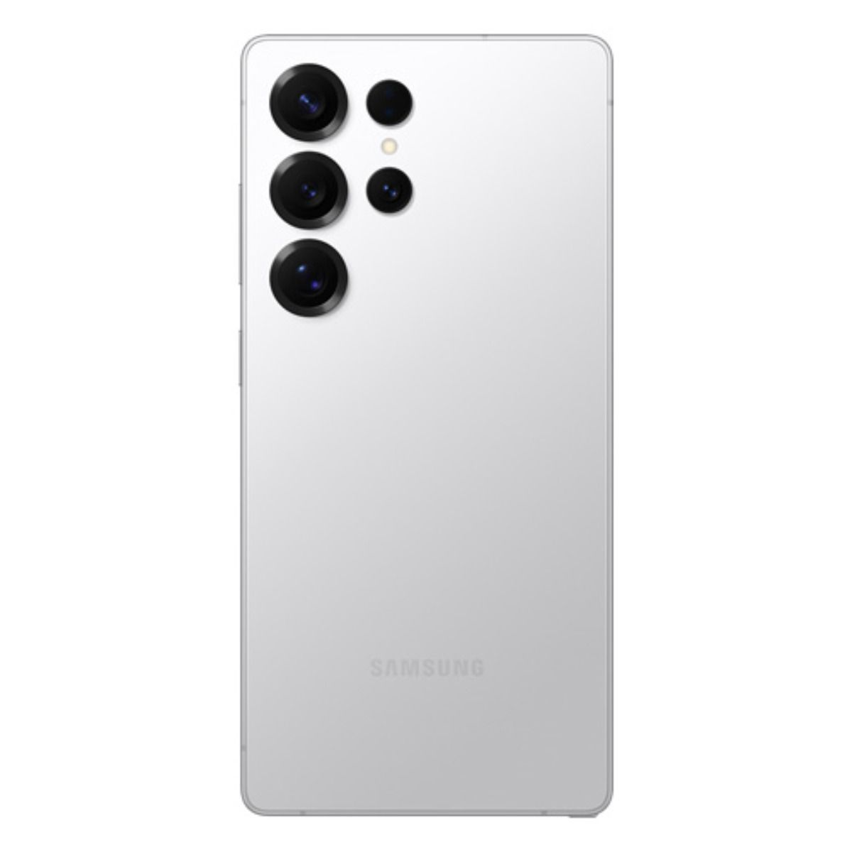 Retro di uno smartphone bianco con quattro fotocamere nell'angolo in alto a sinistra.