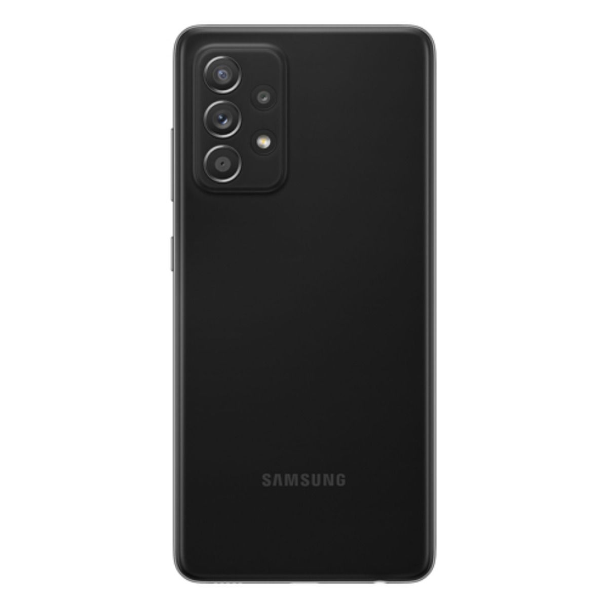 Smartphone Samsung noir vue arrière avec module caméra et logo Samsung.