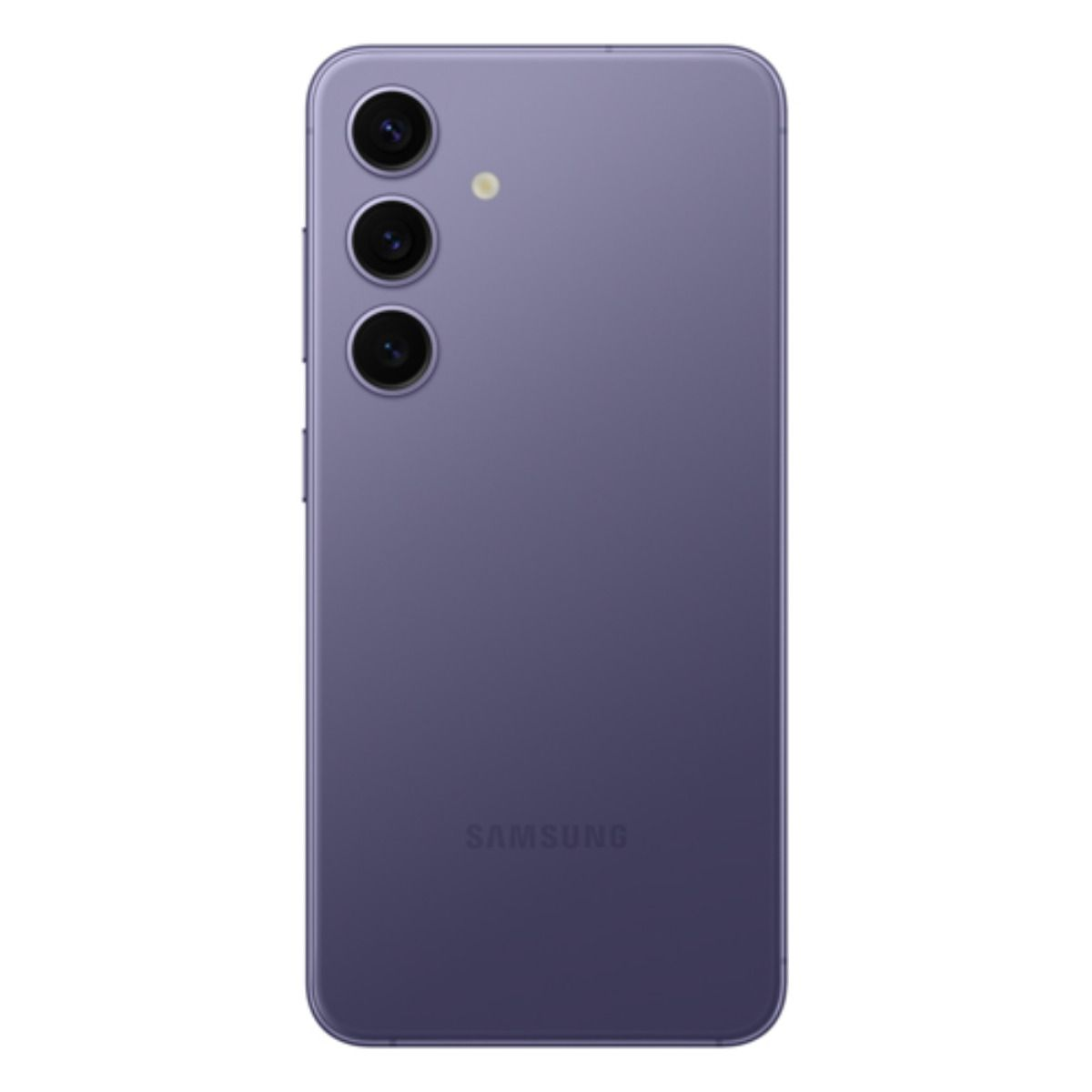 Lila Samsung Smartphone mit drei Kameras und Blitz auf der Rückseite.