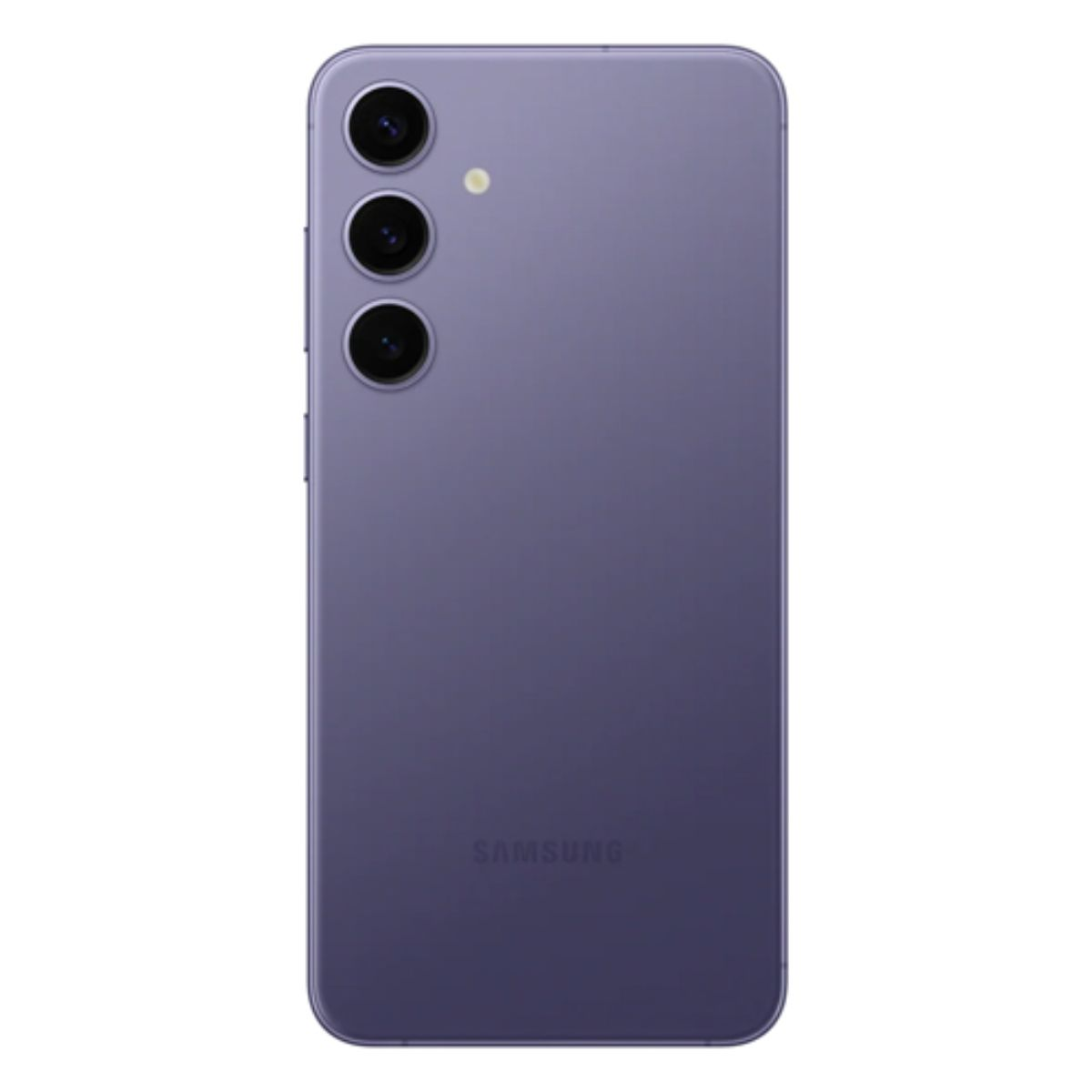 Lila Samsung Smartphone mit drei Kameras und Blitz.