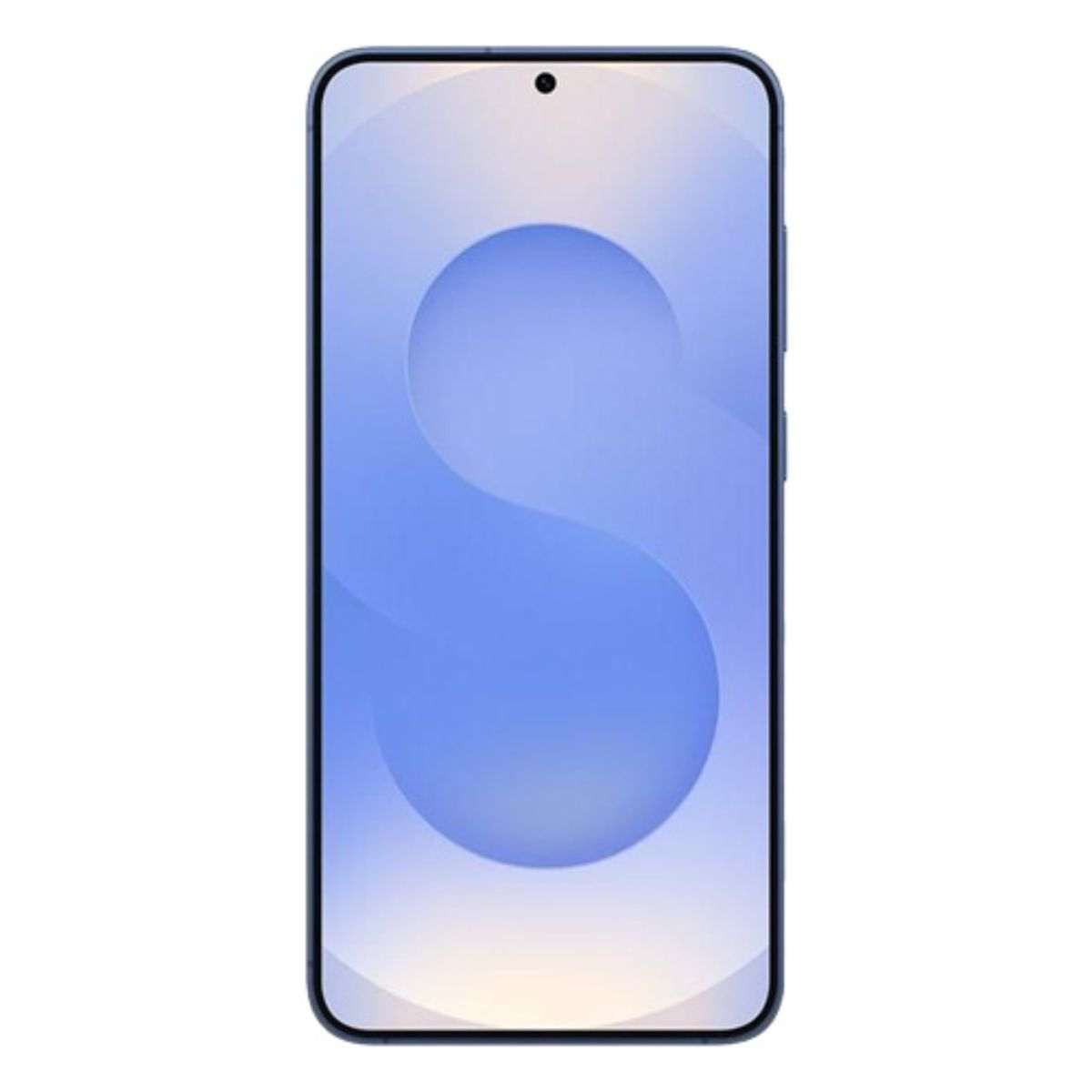 Ein modernes Smartphone mit blauem Hintergrund und einem großen S-förmigen Kreis.