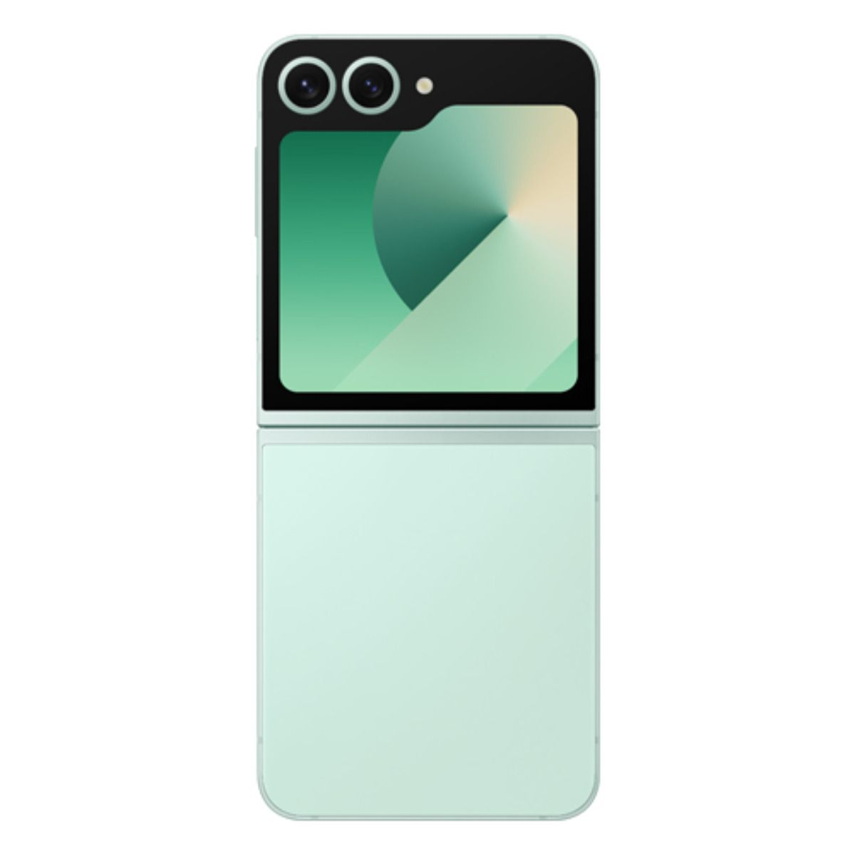 Uno smartphone mint aperto con due fotocamere in alto.