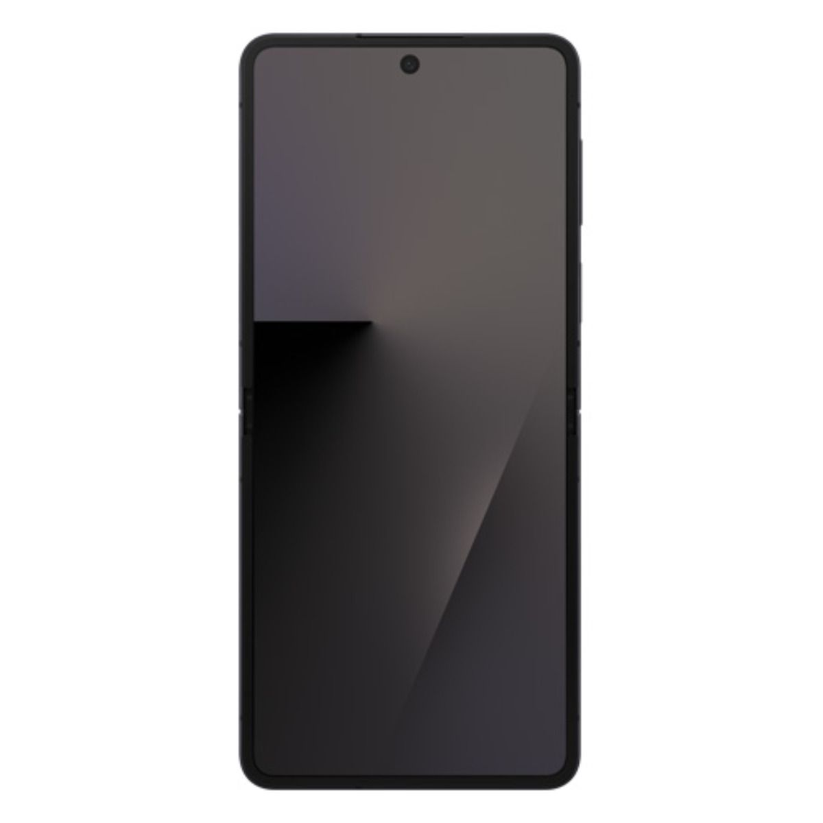 Uno smartphone nero con schermo scuro e una singola fotocamera frontale.