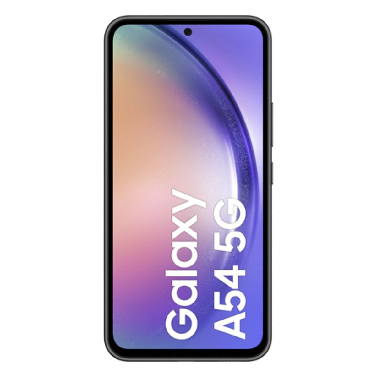 Ein schwarzes Samsung Galaxy A54 5G Smartphone mit einem Farbverlauf-Display.