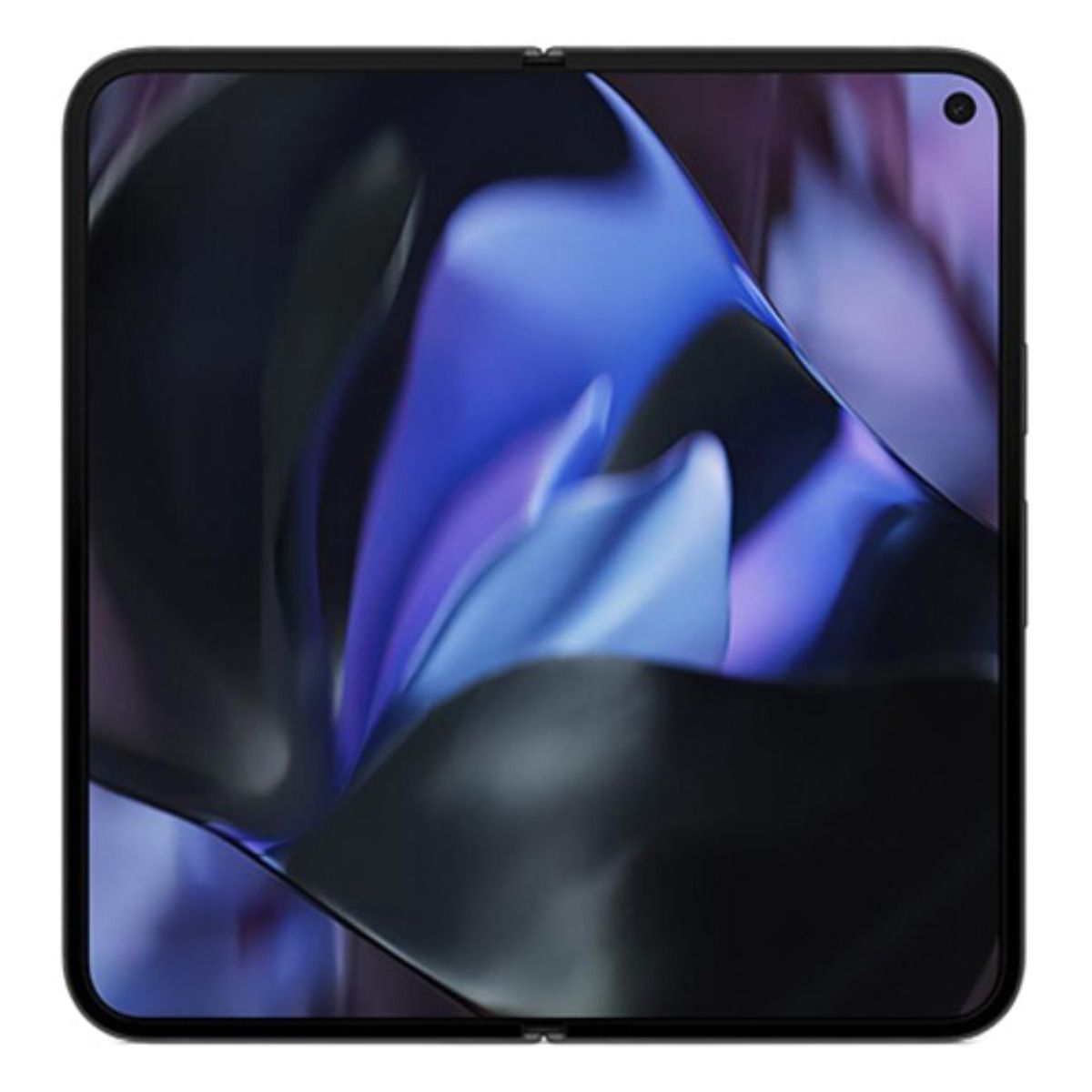 Ein Smartphone mit einem abstrakten, blauen und schwarzen Hintergrundbild.