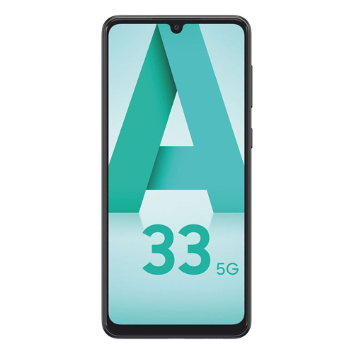 Un smartphone noir affiche un grand A vert avec le nombre 33 5G.