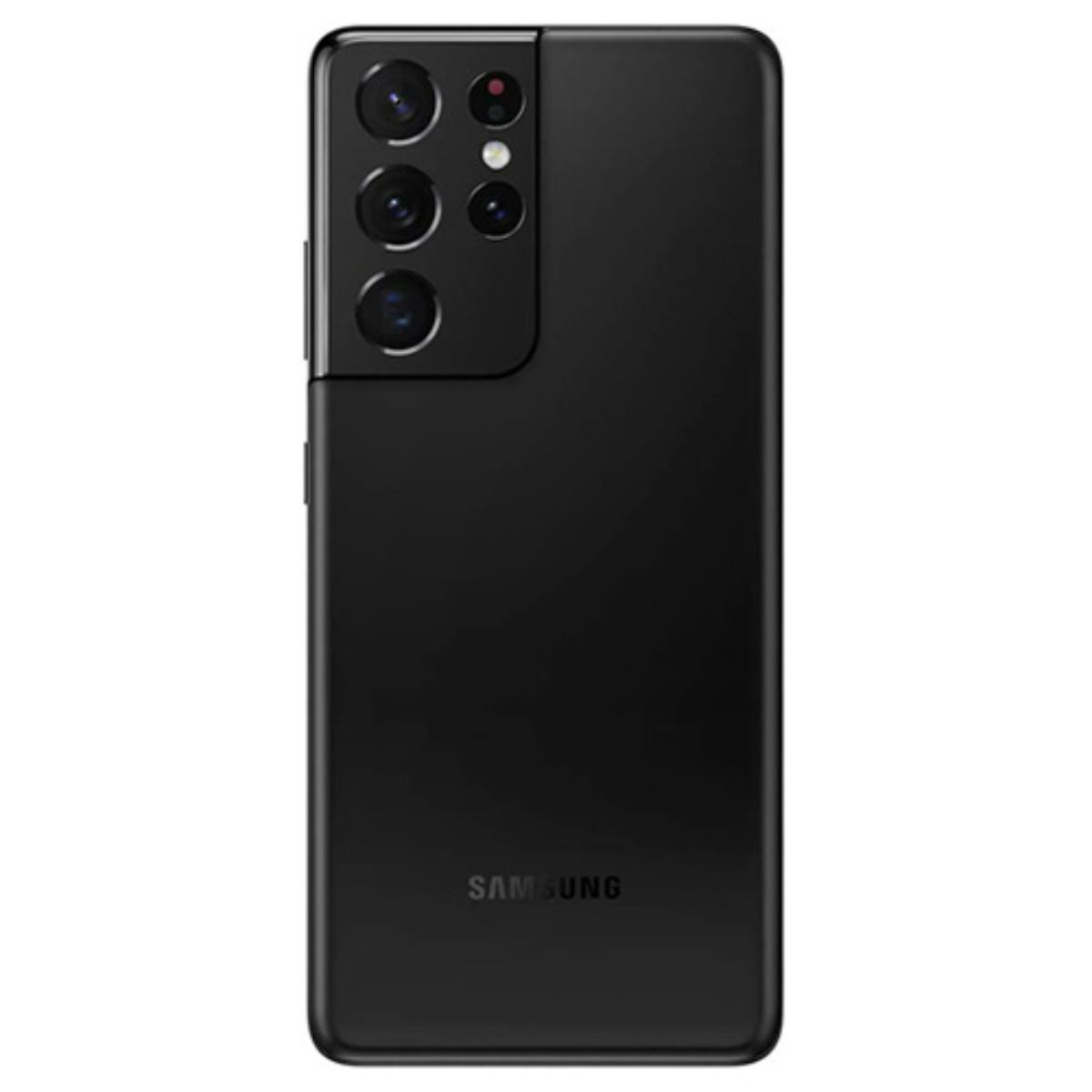Smartphone nero con modulo fotocamera e logo Samsung sul retro.