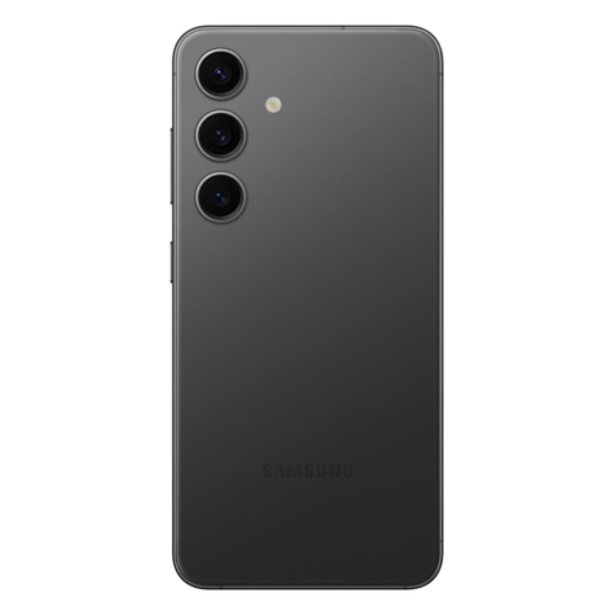 Rückseite eines dunklen Samsung-Smartphones mit drei Kameras und Blitz.