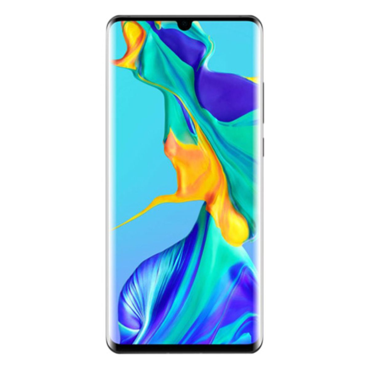 Ein Smartphone mit einem bunten, flüssigen Hintergrund auf dem Bildschirm.