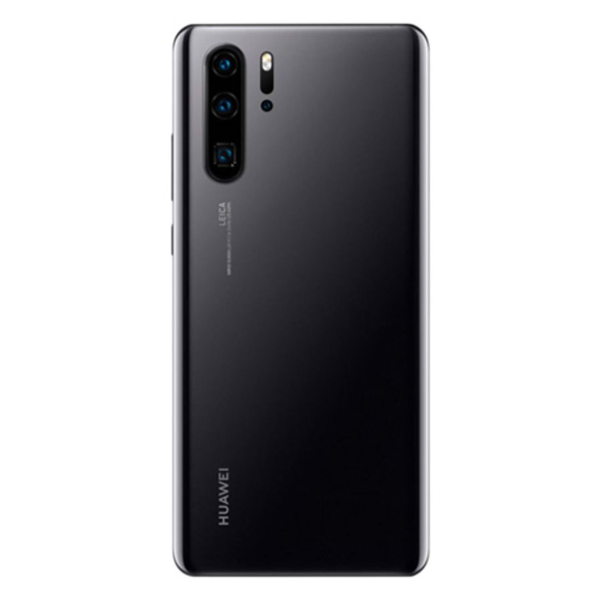 Rückseite eines schwarzen Huawei P30 Pro Smartphones mit dreifacher Leica-Kamera.