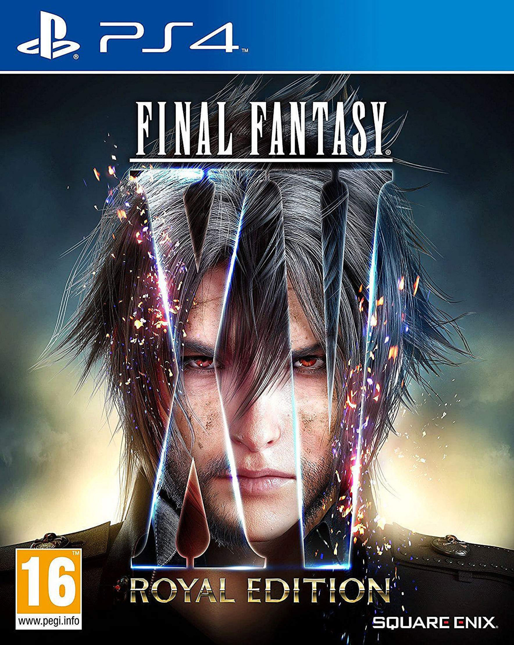 Okładka gry Final Fantasy XVI Royal Edition PS4 z mężczyzną w centrum.