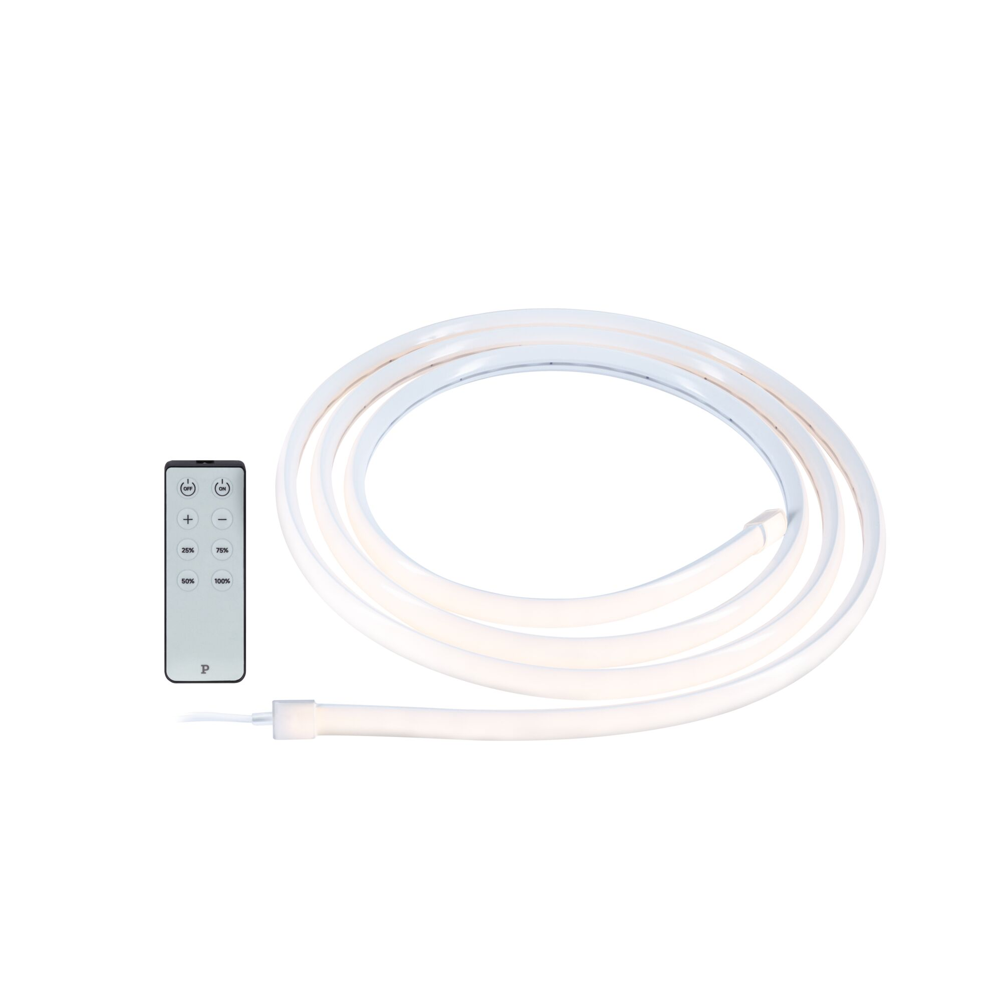 Białe światło neonowe LED z pilotem na białym tle.