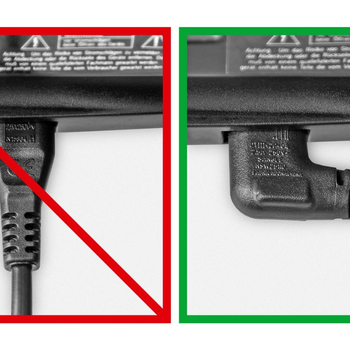 Conexiones de cable correctas e incorrectas a un dispositivo.