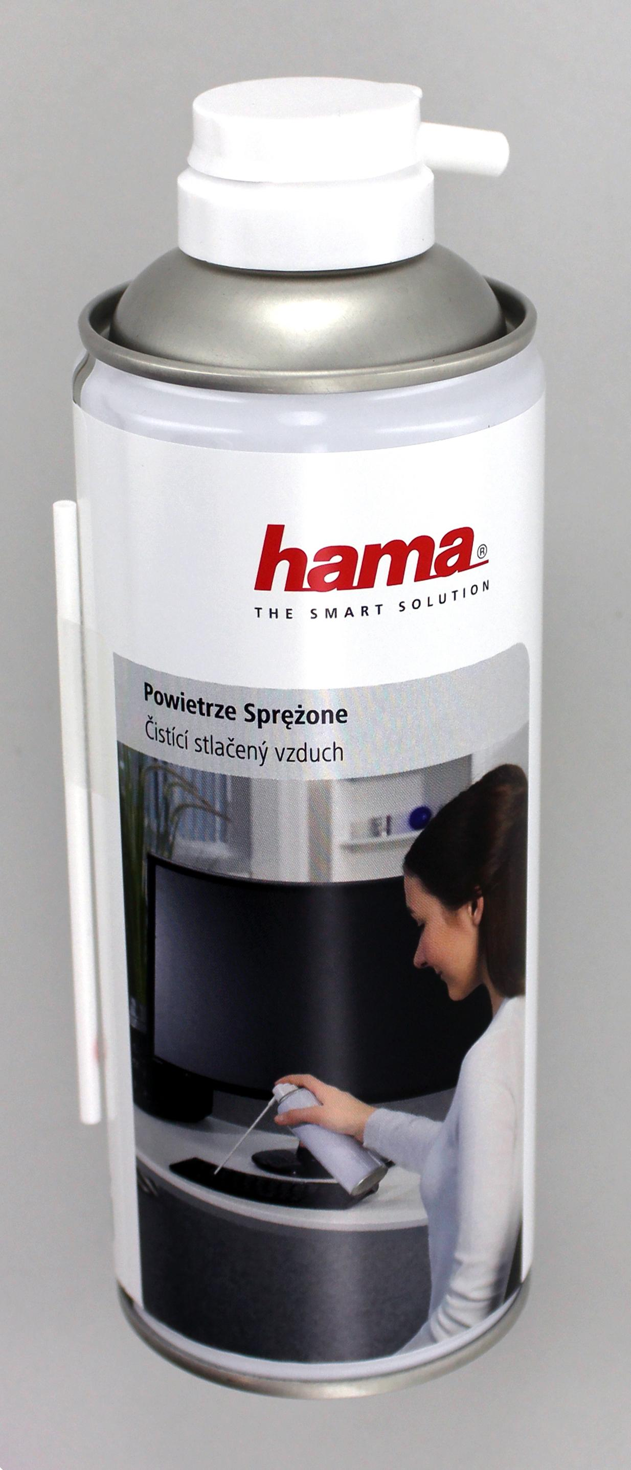 Puszka ze sprężonym powietrzem Hama z białym dyskiem i obrazem kobiety.