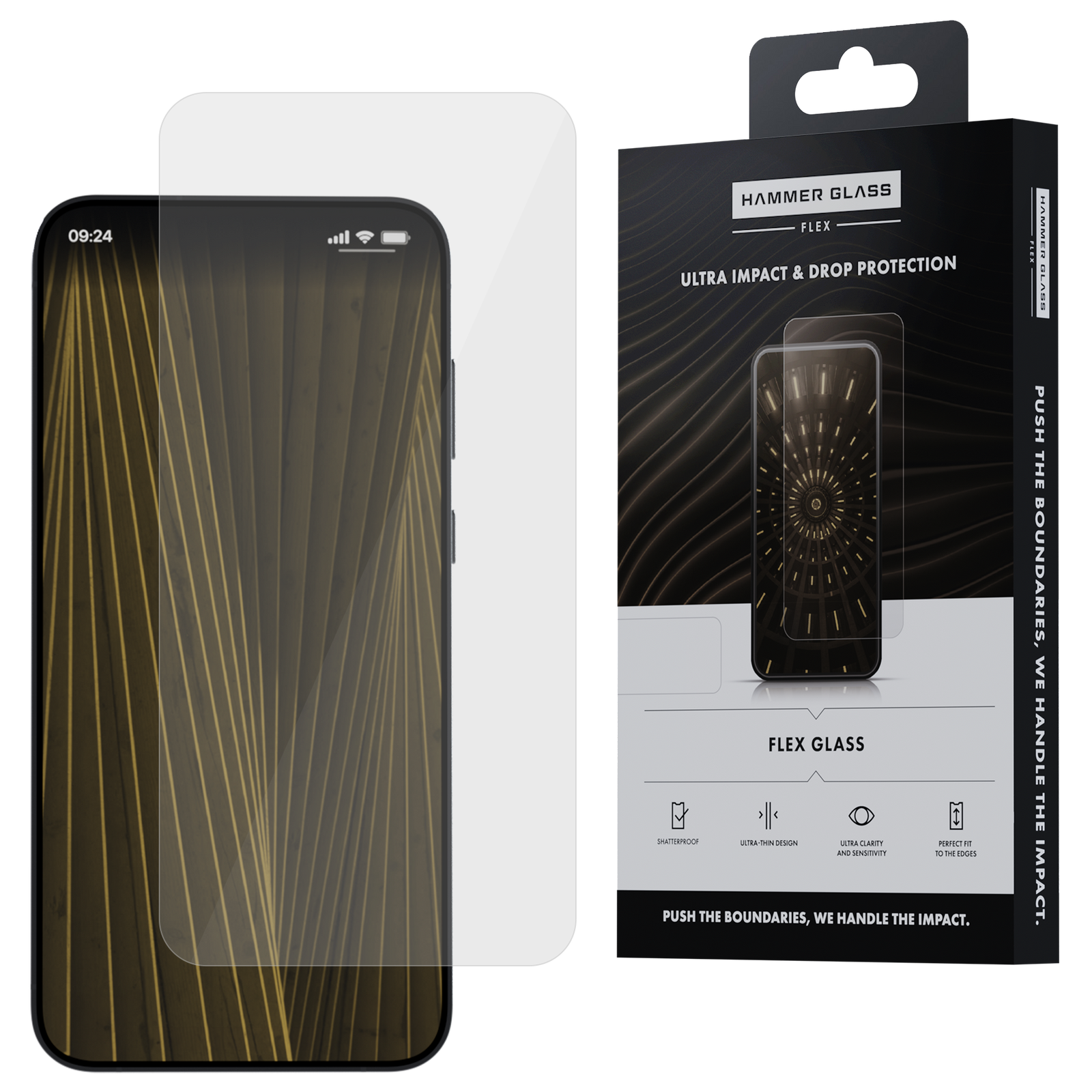 Smartfon z osłoną ekranu i opakowaniem. Hammer Glass Flex.