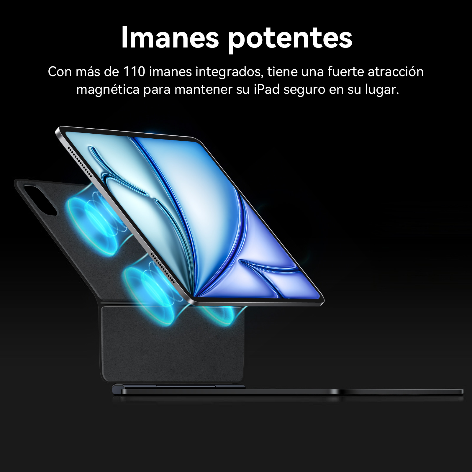 Una tableta es atraída por imanes brillantes bajo una cubierta.