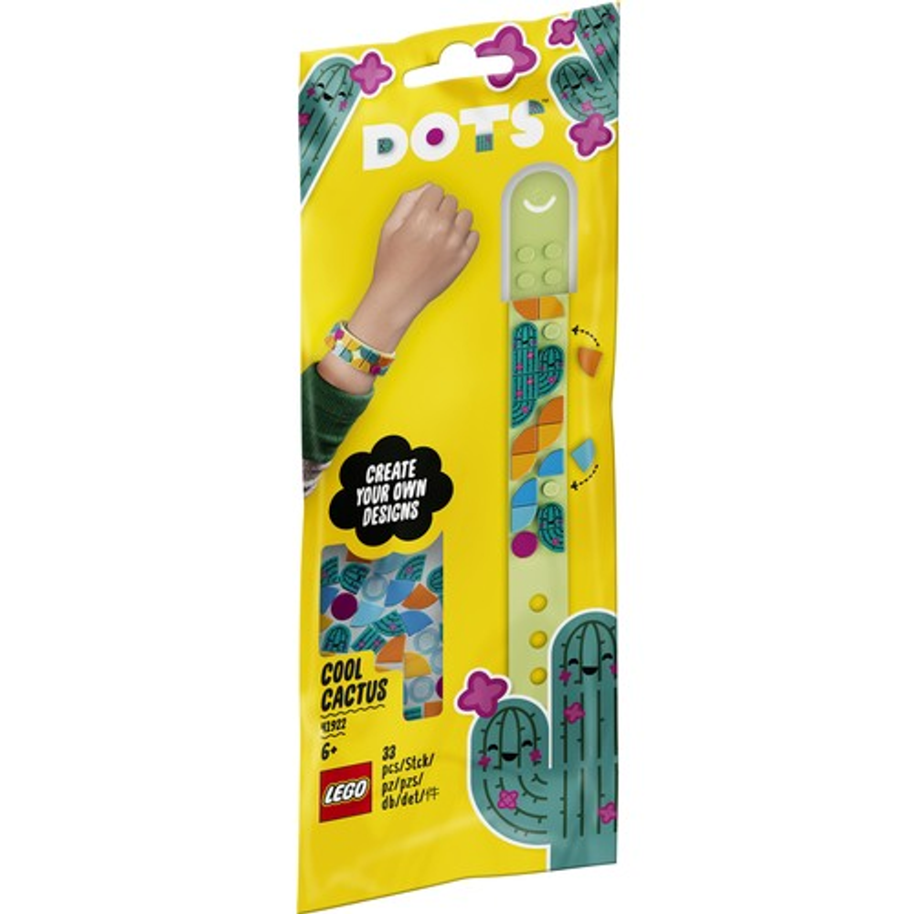 Set braccialetto LEGO DOTS Cactus Cool con tessere colorate e istruzioni.