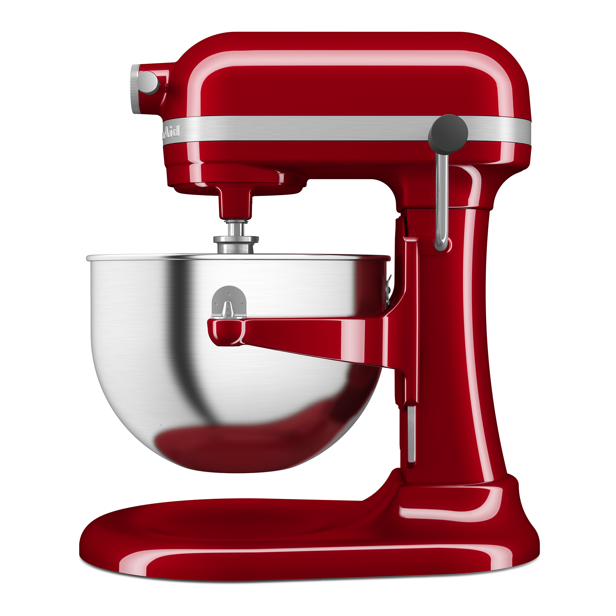Una planetaria KitchenAid rossa con ciotola in acciaio inox.
