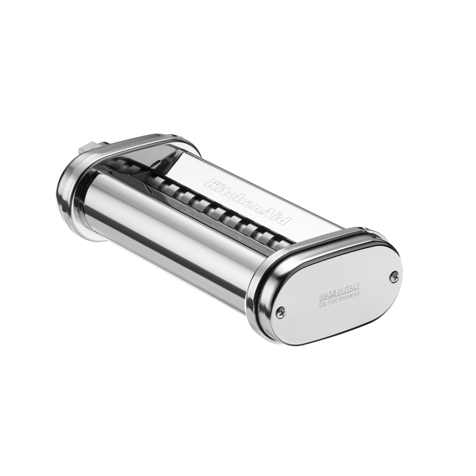 Un accessoire pour pâtes KitchenAid argenté brillant, fabriqué en Italie.