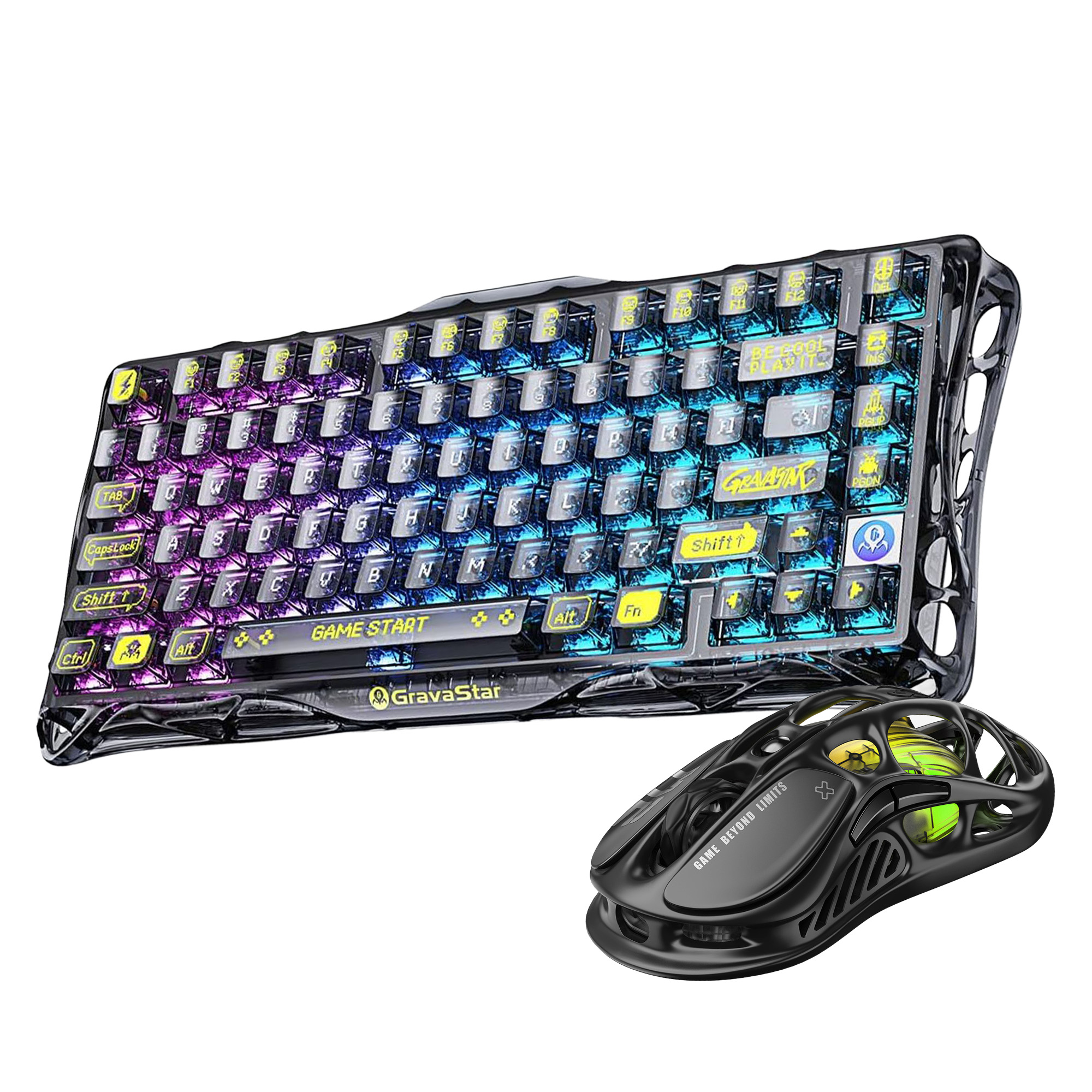 GRAVASTAR Mercury K1 Lite+M2 Rgb Işıklı Mekanik Q Gaming Kablosuz Klavye ve Mouse Seti Siyah
