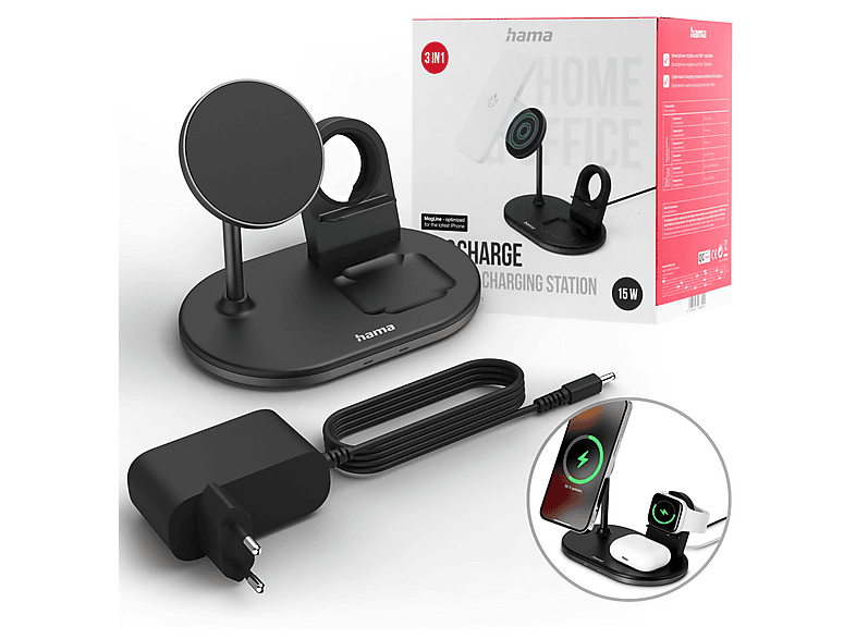 HAMA 187272 3IN1 KABL.LADEST."MAGCHARGE Ladestation Apple, Schwarz
