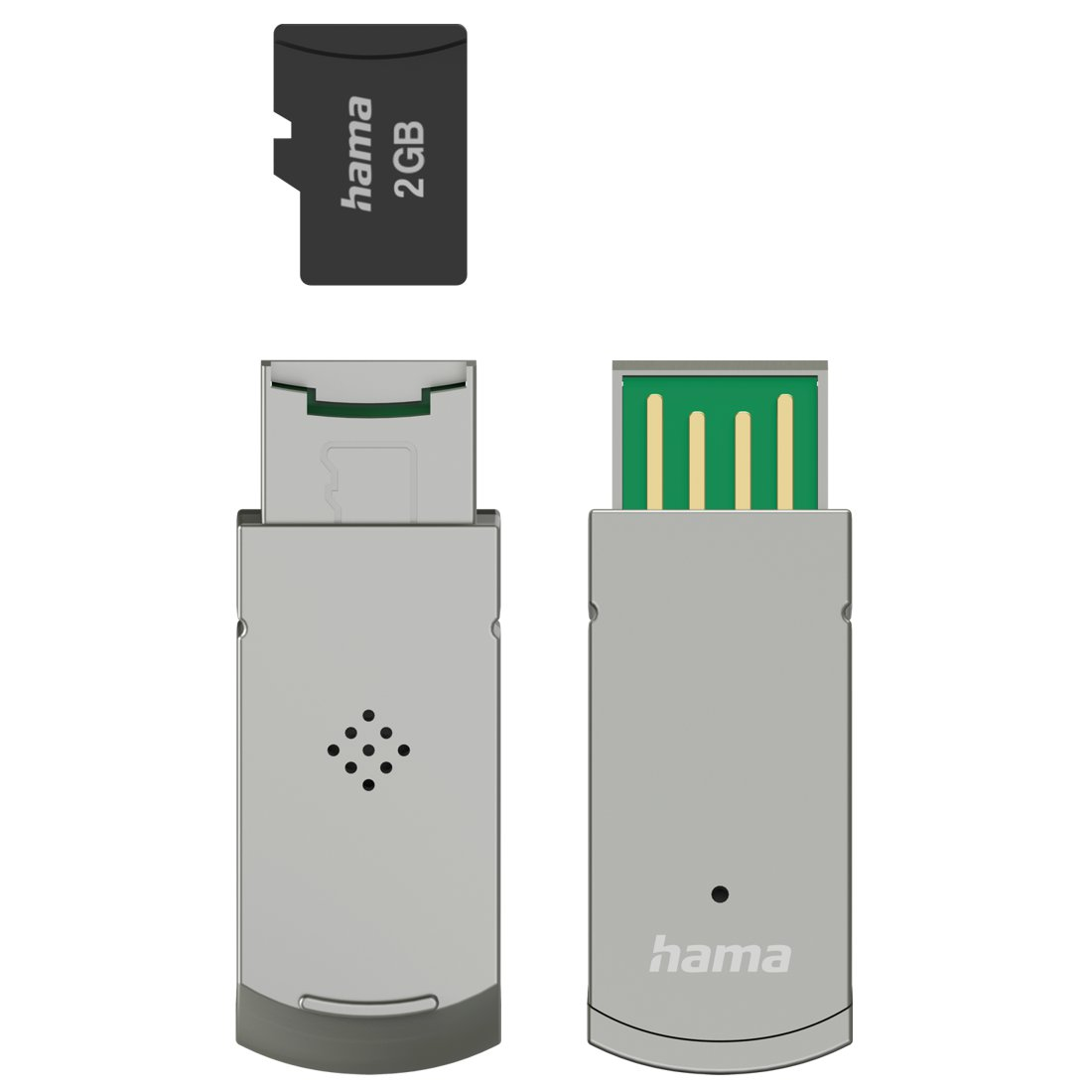 Karta MicroSD Hama 2GB i dwa adaptery USB.