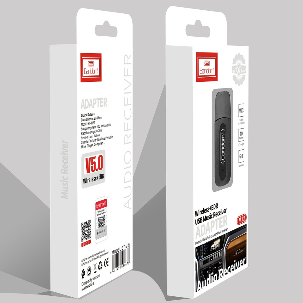 EARLDOM M22 Bluetooth 5.0 Usb Aux Dönüştürücü Adaptör Siyah Fiyat