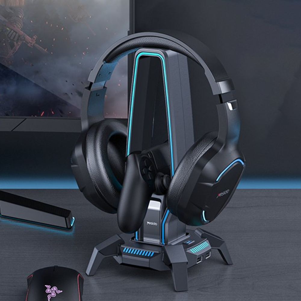 YESIDO HB25 3xUSB Çıkışlı RGB Kulaklık ve Gamepad Stand Siyah