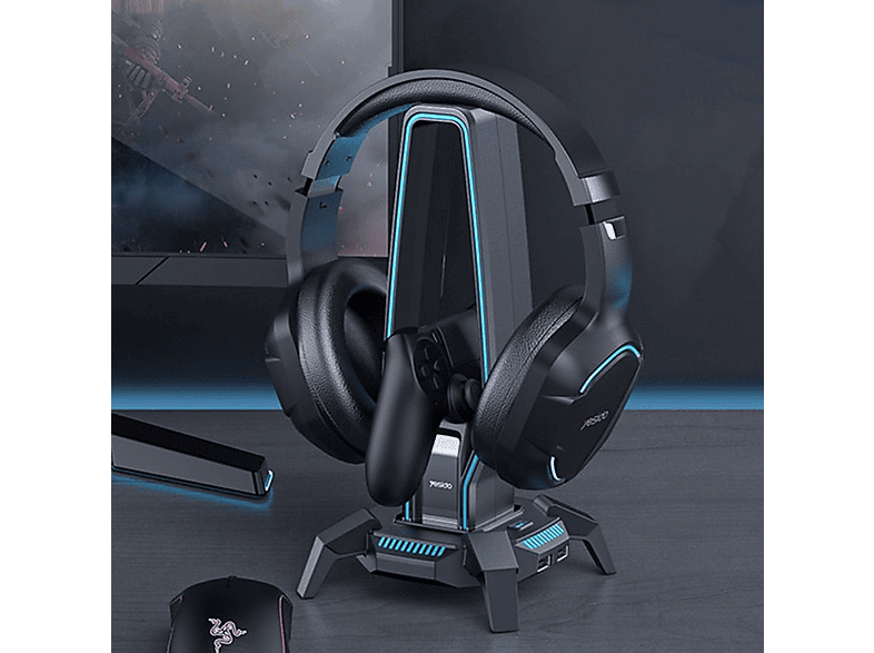 YESIDO HB25 3xUSB Çıkışlı RGB Kulaklık ve Gamepad Stand Siyah